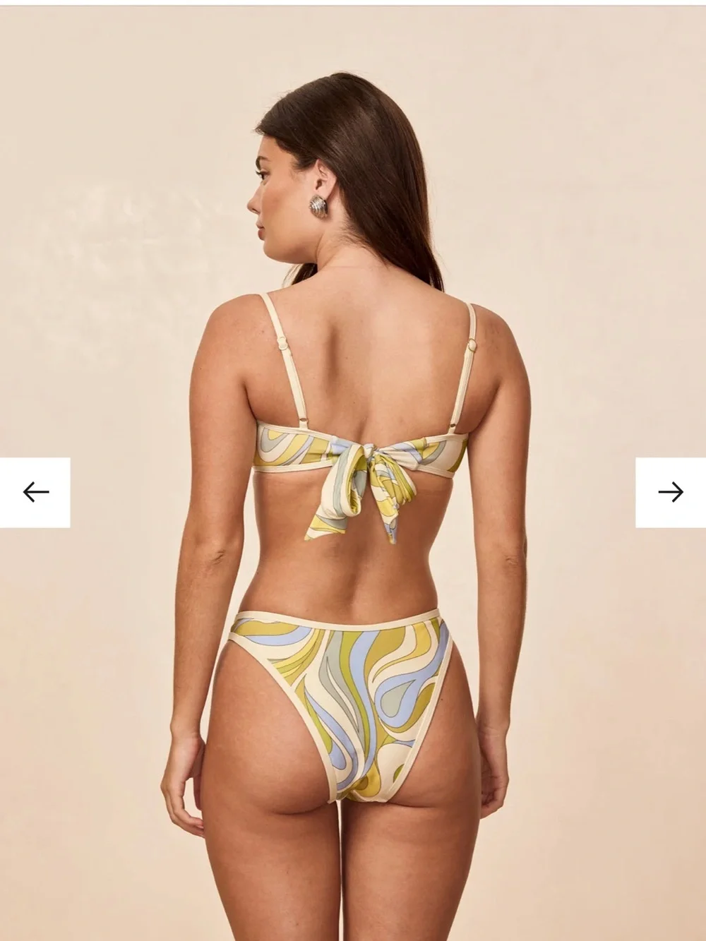 Striped Curve-Panel Bikini Set in Yellow and Light Blue
